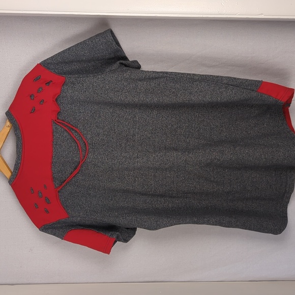 ENCRYPTED Men's Gray Red Oversized Distressed Techwear T-Shirt - Picture 4 of 6